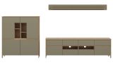 Wohnwand Finnes in Salbei und Eiche Wohnkombination skandinavisch 3-teilig 319 cm, Soft-Close