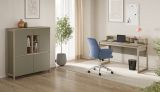 Wohnkombination Finnes in Salbei und Eiche Highboard und Schreibtisch skandinavisch, Soft-Close
