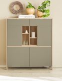 Wohnkombination Finnes in Salbei und Eiche Highboard und Schreibtisch skandinavisch, Soft-Close