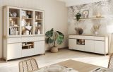 Buffet Finnes in wei� und Eiche Vitrinenschrank skandinavisch 164 x 195 cm, Soft-Close