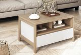 Couchtisch Finnes in wei� und Eiche Beistelltisch skandinavisch 80 x 60 cm, Soft-Close
