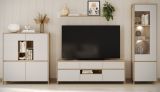 Wohnwand Finnes in wei� und Eiche Wohnkombination skandinavisch 4-teilig 360 cm, Soft-Close