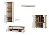 Wohnwand Finnes in wei� und Eiche Wohnkombination skandinavisch 4-teilig 360 cm, Soft-Close
