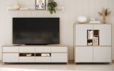 Wohnwand Finnes in wei� und Eiche Wohnkombination skandinavisch 3-teilig 319 cm, Soft-Close
