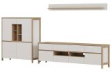 Wohnwand Finnes in wei� und Eiche Wohnkombination skandinavisch 3-teilig 319 cm, Soft-Close