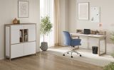 Arbeitszimmer Finnes in wei� und Eiche, Set Highboard und Schreibtisch skandinavisch, Soft-Close
