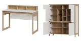 Arbeitszimmer Finnes in wei� und Eiche, Set Highboard und Schreibtisch skandinavisch, Soft-Close