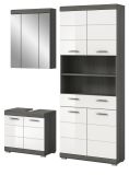 Badm�bel Set 3-teilig Shawn in wei� Hochglanz und Rauchsilber grau Badkombination 149 x 191 cm