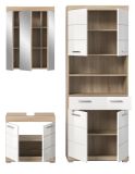 Badm�bel Set 3-teilig Mambo in wei� Hochglanz und Sonoma Eiche Badkombination 149 x 191 cm