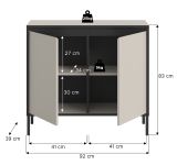 Kommode Torello in Kaschmir und Schwarz Sideboard 92 x 83 cm