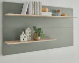 Wandpaneel Center in Salbei und Barista Eiche Wandregal 155 x 80 cm
