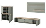 Wohnwand Center in Salbei und Barista Eiche Wohnkombination Set 3-teilig 343 cm