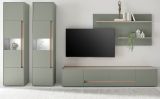 Wohnwand Center in Salbei und Barista Eiche Wohnkombination Set 4-teilig mit XL-TV-Schrank 400 cm