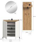 Garderobe Set 3-teilig Borga in wei� und Artisan Eiche 155 x 197 cm, Soft-Close