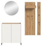 Garderobe Set 4-teilig Borga in wei� und Artisan Eiche 186 x 197 cm, Soft-Close
