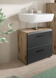 Waschbeckenunterschrank Cover in schwarz matt und Nox Eiche Badezimmer Unterschrank 60 cm
