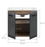 Waschbeckenunterschrank MIT Waschbecken Cover in schwarz matt und Nox Eiche Waschtisch h�ngend 60 cm