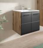 Waschbeckenunterschrank MIT Waschbecken Cover in schwarz matt und Nox Eiche Waschtisch h�ngend 60 cm