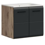 Waschbeckenunterschrank MIT Waschbecken Cover in schwarz matt und Nox Eiche Waschtisch h�ngend 60 cm