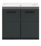 Waschbeckenunterschrank MIT Waschbecken Cover in schwarz matt und Nox Eiche Waschtisch h�ngend 60 cm