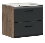 Waschbeckenunterschrank MIT Waschbecken Cover in schwarz matt und Nox Eiche Waschtisch h�ngend 60 cm