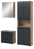 Badm�bel Set 3-teilig Cover in schwarz matt und Nox Eiche Badkombination 135 x 185 cm
