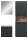 Badm�bel Set 3-teilig Cover in schwarz matt und Nox Eiche Badkombination 135 x 185 cm
