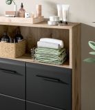 Badm�bel Set 4-teilig Cover in schwarz matt und Nox Eiche Badkombination 180 x 185 cm