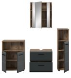 Badm�bel Set 4-teilig Cover in schwarz matt und Nox Eiche Badkombination 180 x 185 cm