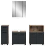Badm�bel Set 4-teilig Cover in schwarz matt und Nox Eiche Badkombination 180 x 185 cm