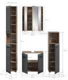 Badm�bel Set 4-teilig Cover in schwarz matt und Nox Eiche Badkombination 150 x 185 cm