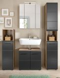 Badm�bel Set 4-teilig Cover in schwarz matt und Nox Eiche Badkombination 150 x 185 cm