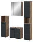 Badm�bel Set 4-teilig Cover in schwarz matt und Nox Eiche Badkombination 150 x 185 cm