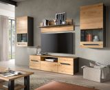 Wohnwand 4-teilig Aversa in Artisan Eiche und grau Set mit 2x Vitrine h�ngend / stehend