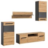 Wohnwand 4-teilig Aversa in Artisan Eiche und grau Set mit 2x Vitrine h�ngend / stehend