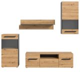Wohnwand 4-teilig Aversa in Artisan Eiche und grau Set mit 2x Vitrine h�ngend / stehend