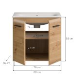 Waschtisch Cover in Artisan Eiche, Set Waschbeckenunterschrank mit Keramik Waschbecken, Breite 60 cm