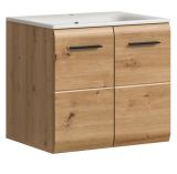 Waschtisch Cover in Artisan Eiche, Set Waschbeckenunterschrank mit Keramik Waschbecken, Breite 60 cm