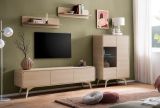 Vitrine Elverum in Eiche natur Highboard skandinavisch 90 x 130 cm, mit Push-to-Open