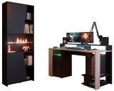 Parisot Gaming Set Meta Schwarz und Eiche Gamingtisch und Schrank inkl. LED mit Farbwechsel