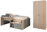 Parisot Kinder- und Jugendzimmer Matre in Eiche mit Gr�n Set 2-teilig, Stauraumbett und Kleiderschrank