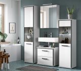 Badezimmer Midischrank Telly in wei� Hochglanz und grau Bad Kommode 40 x 139 cm