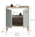 Waschbeckenunterschrank Luna in gr�n und Eiche Badezimmer Unterschrank skandinavisch 60 cm