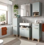 Badezimmer Midischrank Luna in gr�n und Eiche Bad Kommode skandinavisch 34 x 116 cm