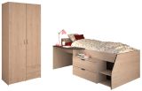 Parisot Kinder- und Jugendzimmer Milky in Eiche Jackson und schwarz Set 2-teilig mit Stauraumbett und Kleiderschrank