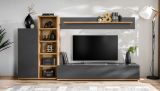 Wohnwand Lester in Grau und Wotan Eiche Schrankwand 240 cm, Push-to-Open