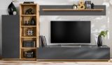 Wohnwand Lester in Grau und Wotan Eiche Schrankwand 240 cm, Push-to-Open