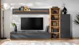 Wohnwand Lester in Grau und Wotan Eiche Schrankwand 240 cm, Push-to-Open