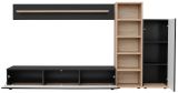 Wohnwand Lester in Schwarz und Eiche, Schrankwand 240 cm mit Push-to-Open
