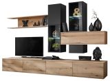 Wohnwand Area Eiche mit Schwarz 280 x 180 cm, inkl. Beleuchtung, Push-to-Open-Funktion